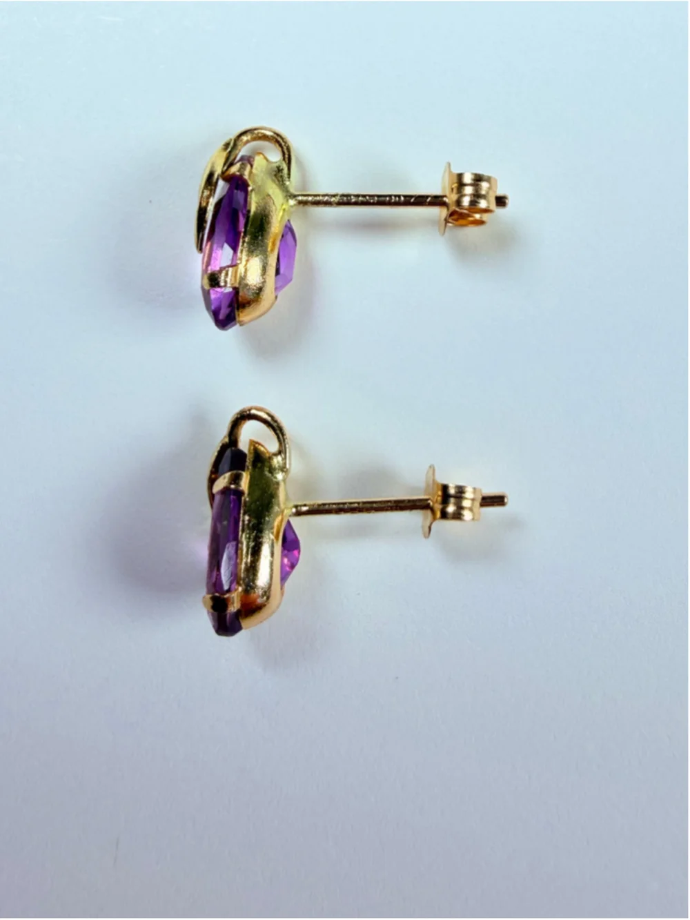 14K Solid Yellow Gold 1 CT Amethyst Pear Cut Solitaire Stud Earrings